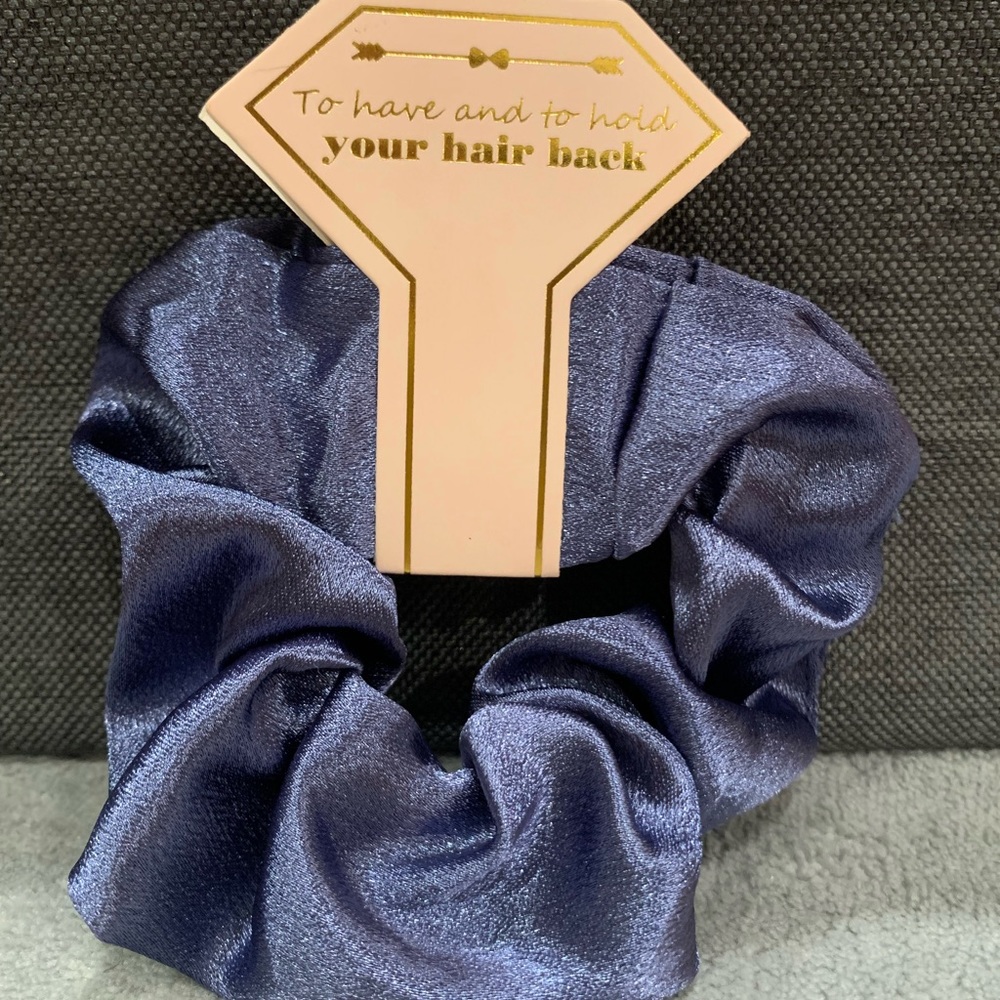 New Blue Satin Scrunchies Bride Bridesmaids Bachelorette Favors Gifts Hair Tie